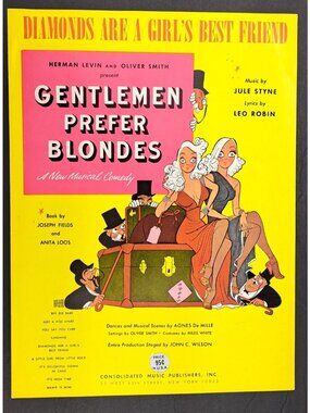 Vintage Diamonds Are Girl's Best Friend Sheet Music Gentlemen Prefer Blonde 1949